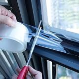 Qoqooice Transparent Window Weather Sealing Tape 2 Inch x 33 FT Weather Stripping Residue-Free Clear Window Insulation Tape for Doors Windows and Shower Glass Gaps