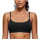 CRZ YOGA Womens Butterluxe Adjustable Spaghetti Strap Sports Bra - Scoop Neck Wireless Padded Yoga Workout Crop Top Black Medium