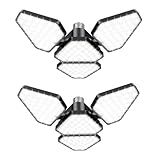Watfal 2 Pack Garage Led Light Bulb Triangular Fixture 120w 15000LM 6500K 3 Plus 1 Adjustable Super Bright Led Garage Light Screw into E26 or E27 Basement for Workshop attic barn shed