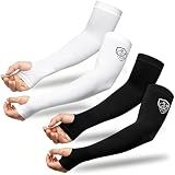 RUYO Upgraded Cooling Arm Sleeves 2 Pairs Black White UPF 50+ UV Protection Ice Silk Breathable Stretchy One Size for Cycling Golf Running Gardening Driving (Black White 2 Pairs, One Size)