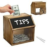 MyGift Tip Jar,Donation Box for Fundraising with Chalkboard Label and Keys, Wooden Suggestion Prayer Box with Slot and Lock for Church,Wedding