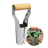 Bulb Planter Tool, 4 Inches Depth Mark Hand Bulb Planter, Non-Bending Stainless Steel Bulb Planter Digger, Garden Bulb Transplanter with Comfortable Grip Wooden Handle for Tulip and Daffodils