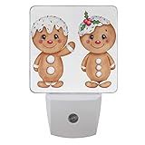 Vdsrup Cartoon Christmas Gingerbread Night Light Set of 2 Xmas Cookies Night Lights Plug in Wall LED Nightlight Auto Dusk to Dawn Sensor Lamp for Bedroom Bathroom Kitchen
