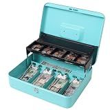Jssmst Metal Cash Box with Money Tray and Lock, Portable Cash Drawer, 11.8"