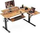 EUREKA ERGONOMIC Standing Desk with Keyboard Tray, Computer Desk, 61" L Shaped Electric Adjustable Height Desk w Monitor Stand LED, Corner Sit Stand Desk Gaming Desk, Dual Motor,Right/Rustic Brown