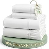 LANE LINEN Queen Sheets 100% Organic Cotton 4pc Percale Cooling - White