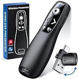 Presentation Clicker with USB-A & USB-C Receiver, 2.4GHz Wireless Presenter Remote with Volume Control & Red Light Pointer, Clicker for PowerPoint Slides Slide Advancer for Mac Computer, Plug & Play