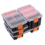 MIXPOWER 4 Piece Set Toolbox Hardware & Parts Organizers, Versatile and Durable Storage, Customizable Removable Plastic Dividers, storage and carry, Black/Orange