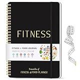 Fitness Journal for Women & Men, Food & Workout Journal Planner Log Book with Measuring Tape, Undated Wellness Planner to Track Weight Loss, Muscle Gain, Home Gym Exercise, Daily Nutrition, 9.5" x 7"