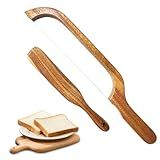 Alimtee Bread Knife with Spurtle, 16" Wooden Serrated Bagel Knife, Fiddle Bow Design Easy to Cutting, Sourdough Cutter for Homemade Bagels, Bread
