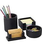 Set of 4 - Aesthetic Desk Accessories For Modern, Industrial, Minimalist Office Decor- Concrete Desk Organizers Accessories For Women or Men- Pen, Business Card Holder & Sticky Note, Paper Clip Holder