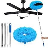 Ceiling Fan Cleaner Duster with Extension Pol, 12 to 51 Inch Duster Length, Reusable Microfiber Dusters for Cleaning Fan Blades, Cobwebs, Walls, Windows & High Ceilings, Removable, Blue