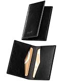 VULKIT Leather Business Card Holder 2 Sided Slim Business Name Card Organizer for Men or Women, Up to hold 20 cards (Vintage Black)