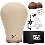 GEX 20"-24" Cork Canvas Block Head Mannequin Head Wig Display Styling Head With Mount Hole 20"