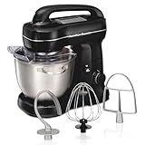 Hamilton Beach Electric Stand Mixer, 4 Quarts, Dough Hook, Flat Beater Attachments, Splash Guard 7 Speeds with Whisk, Easy-Carry Top Handle, Black