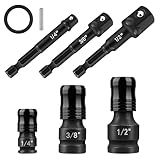 Impact Socket Adapter & Reducer Set, 6PCS Cr-Mo Steel, 1/4" Hex Shank to 1/4" Square Drive Drill Adapter and 1/2" 3/8" Reducers, Quick Release Extension for Impact Driver & Power Tools