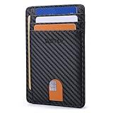 Buffway Slim Minimalist Front Pocket RFID Blocking Leather Wallets for Men and Women - Carbon Fiber Black