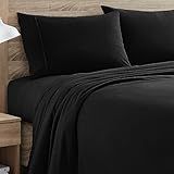 Flannel Sheets Warm and Cozy Deep Pocket Breathable All Season Bedding Set with Fitted, Flat and Pillowcases, Queen, Black