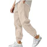 zupvkai Men Casual Linen Jogger Pants Relaxed Fit Trousers Elastic Waist Drawstring Loungewear Sweatpants with Cuffed Ankles
