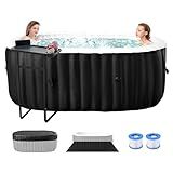 2 Person Inflatable Hot Tub, Oval Portable Hot Tub, Leak-Proof Blow up Hot Tub with 100 Air Jets, PVC Outdoor Spa with Insulated Cover & Heater Pump, 75” L X 47”W X 25”H