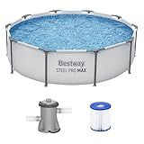 Bestway Steel Pro MAX 10' x 30" Above Ground Pool, Round Metal Frame Outdoor Swimming Pool Set with Filter Pump & Type I Cartridge, Gray