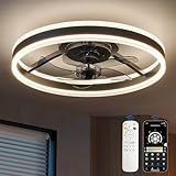 CubiCubi Modern Ceiling Fans, 20 Inch Black Ceiling Fan with Lights and Remote Control, APP, LED Fandelier with 3CCT and 6 Wind Speeds, Low Profile Ceiling Fans with Lights for Bedroom, Office