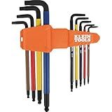 KLEIN TOOLS BLS9 9-Piece Extra-Long Hex Key Set, SAE Color-Coded L Style Ball-End Keys with Caddy, Heat-Treated, Sizes 7/64-Inch to 3/8-Inch