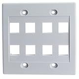Keystone Wall Plate 8 Port, White (Cat5e, Cat6, Coax (Video), Aux (Cat6 for Data, IP Phone, POTS or Other), Dual Gang, CableWholesale