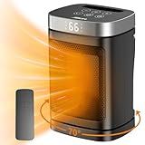 Small Portable Space Heater for Indoor Use - with 70°Rotating Feature, JIBUFI 1500W PTC Electric Heater, Rapid and Safe Heating, Remote Control, 1-12 Hr Timer for Bedroom, Office