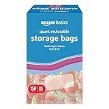 Amazon Basics Reclosable Quart Food Storage Bags with Double Zipper Seal, BPA Free, 150 Count
