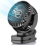 TUNISE Mini Clip on Fan, Battery Operated Desk Fan, Digital display，3 Speeds Adjustable, Bidirectional 360 ° Adjustable, Super Strong Wind, Portable Fan for Home Office Stroller Camping Black