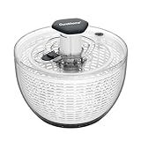 Ourokhome 6.3 QT Salad Spinner with Fully Removable Lid, Large Lettuce Dryer with One-Hand Press Pump, Instant Stop Brake Button and Retractable Handle, Vegetable Washer & Spinner for Greens and Herbs