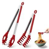 2 PCS Pasta Tong Spaghetti Tongs, 9" & 12-Inch Heat Resistant Pasta Tongs