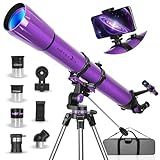 HETEKAN Telescope, Telescope for Adults High Powered, 90mm Aperture 1000mm Astronomical Refractor Telescopes for Beginners, Magnification 500X, with Three Eyepieces, Phone Adapter & Carrying Bag