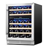 Yeego Wine Fridge Cooler - 24 Inch Dual Zone Wine Fridge Hold 47 Bottles, 40-65°F Wine Refrigerator Glass Door, Built in, Freestanding Under Counter Fridge for Beer Soda Drink Home Bar Office
