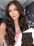 KooKaStyle Clip in Hair Extensions for Women with Thinning Hair，7PCS 20 Inch Thick Long Wavy Hair Extensions Clip Ins，Chocolate Brown with Dark Brown Synthetic Hairpiece for Daily Use Voluminous Look