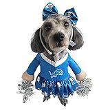 NFL Detroit Lions Officially Licensed Cheer Dog Costume by MODERN HERO Includes Dress with Faux Stuffed arms and Tinsel pom-poms and Satin Bow Headband, Size XL