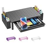 WALI Computer Monitor Stand with Storage, Desk Organizer with Drawer and Pen Holder, Desk Monitor Riser 3 Height Adjustable, Laptop Riser for Computer, Laptop, Printer(PTT003-B), 1 Pack, Black