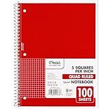 Mead Spiral Notebook, 1 Subject, Graph Ruled Paper, 7-1/2" x 10-1/2", 100 Sheets, Fire Red (05676AB5)