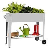 LEETOLLA 𝐑𝐚𝐢𝐬𝐞𝐝 𝐆𝐚𝐫𝐝𝐞𝐧 𝐁𝐞𝐝 𝐎𝐮𝐭𝐝𝐨𝐨𝐫 Elevate Herb Garden Planter Box Outdoor Raised Planter Box with Legs On Wheels for Vegetables Flower Tomato Patio Backyard