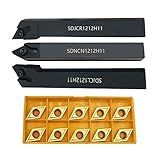 GBJ Φ12mm SDJCR + SDJCL+ SDNCN1212H11 + 10pcs DCMT11T304 DCMT32.51 55° Carbide Inserts Turning Holders Lathe Turning & Profiling Tool Holder 93° Lathe Boring Bar (12mm SDJCR+SDJCL+SDNCN +DCMT32.51)