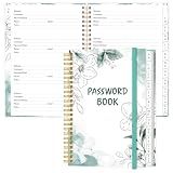 Password Book with Alphabetical Tabs - Large Size Password Keeper Journal Notebook for Computer & Website Logins, 6.4" x 8.5", Teal Floral