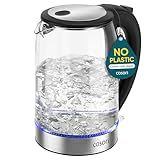 Cosori Electric Kettle, No Plastic Contact With Water, Wide Mouth For Easy Cleaning, Auto Shut Off, 1.7L Tea Kettle & Hot Water Boiler, Water Heater & Teapot, Borosilicate Glass, Black, 1500W