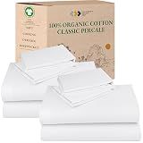 California Design Den Pack of 2 Percale Sheets Queen Size Set - 100% Organic Cotton Sheets, Deep Pockets, Crisp, Breathable and Lightweight Bedding Set - White