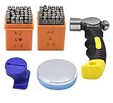 74pcs Metal Stamping Kit, DkOvn Complete Jewelry Making Stamping Tools with 1/8" (3mm) Font Uppercase & Lowercase Letter and Number Punch, Metal Stamping Jig, Hammer and Steel Bench Block