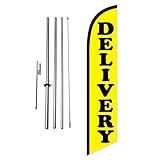 Delivery Restaurant Advertising Feather Banner Swooper Flag Sign with Flag Pole Kit and Ground Stake, We Deliver, Take Away, Curb Side Signs