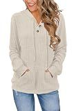 JomeDesign Womens Sweaters Long Sleeve Shirts V Neck Tunic Apricot