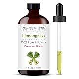 Majestic Pure Essential Oil with Glass Dropper - 100% Pure and Natural - Essential Oils for Diffuser, Aromatherapy, Soap and Candle Making, Lemongrass Essential Oil, Lemongrass Oil, 4 Fl Oz