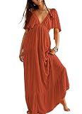 Kikibell Womens Summer Dresses Casual Open Back Maxi Dress for Women Easter Maxi Dress Orange Red S