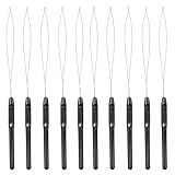 10 Pcs Hair Extension Loop Needle Threader, Wire Pulling Hook Tool and Bead Device Micro Links Kit for Hair and Feather Extensions